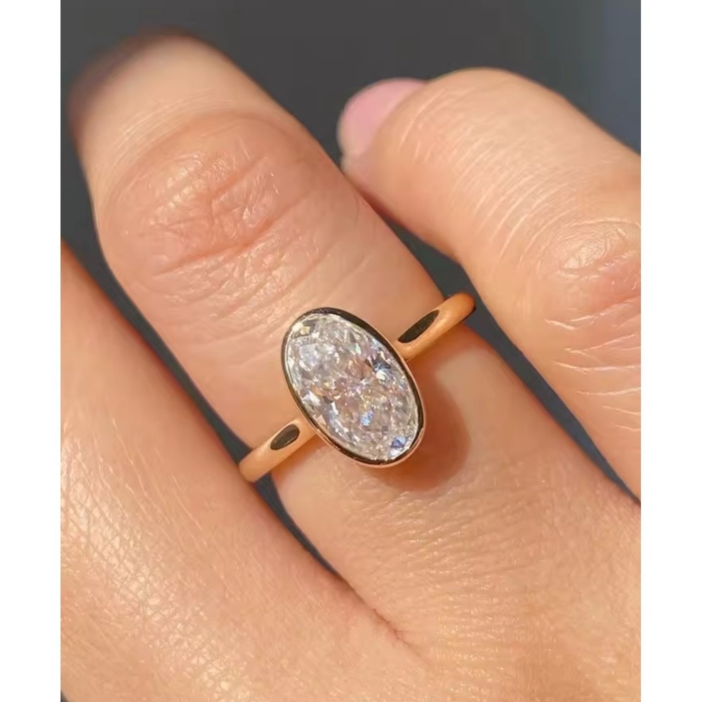 Oval Cut Simulated Diamond Ring, sz 6, 925 Sterling Silver, 14k Gold Plated Band